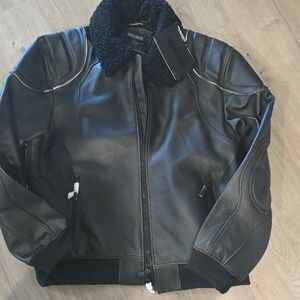 Men's Harley Davidson Accolade Riding Black Leather Jacket with Shearling Collar